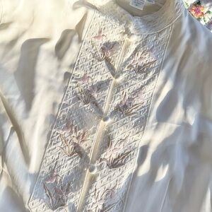 80s vintage blouse with floral pink embroidery